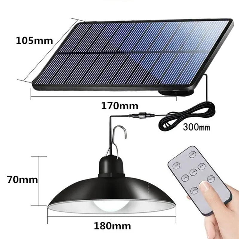 New Double-Headed Solar Chandelier Solar Pendant Light Waterproof with Remote Control and 3M Line for Outdoor Indoor Shed Barn Room(White Light)