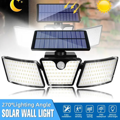 Outdoor 265 LED Solar Collector Light Motion Sensor Lights 3 Adjustable 270 ° Angle Lighting Waterproof IP65 Flood Light for Garden, Garage, Patio